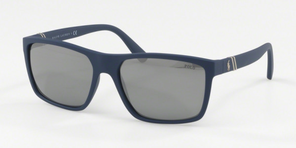 Polo PH4133 56186G Matte Navy Blue Frame/Mirror Silver Lens, Size 59mm Sunglasses