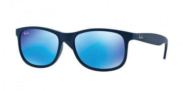 Ray-Ban ANDY RB4202 615355 Shiny Blue On Matte Top Frame/Green Mirror Blue Lens, Size 55mm Sunglasses
